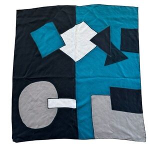 Vintage Mid Century Modern Teal, Black & Gray Geometric Silk Square Scarf